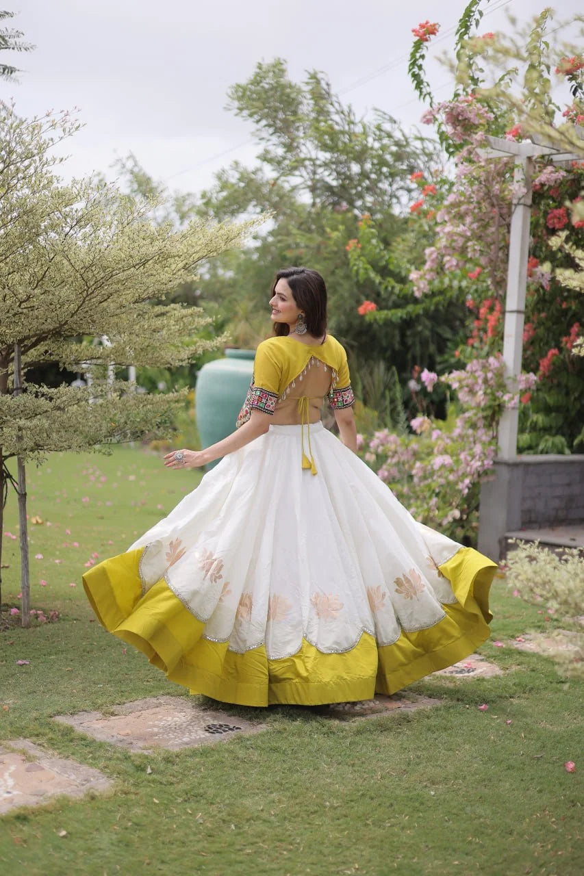 Premium Roman Fabric Navratri Lehenga Choli with Gota & Mirror Work