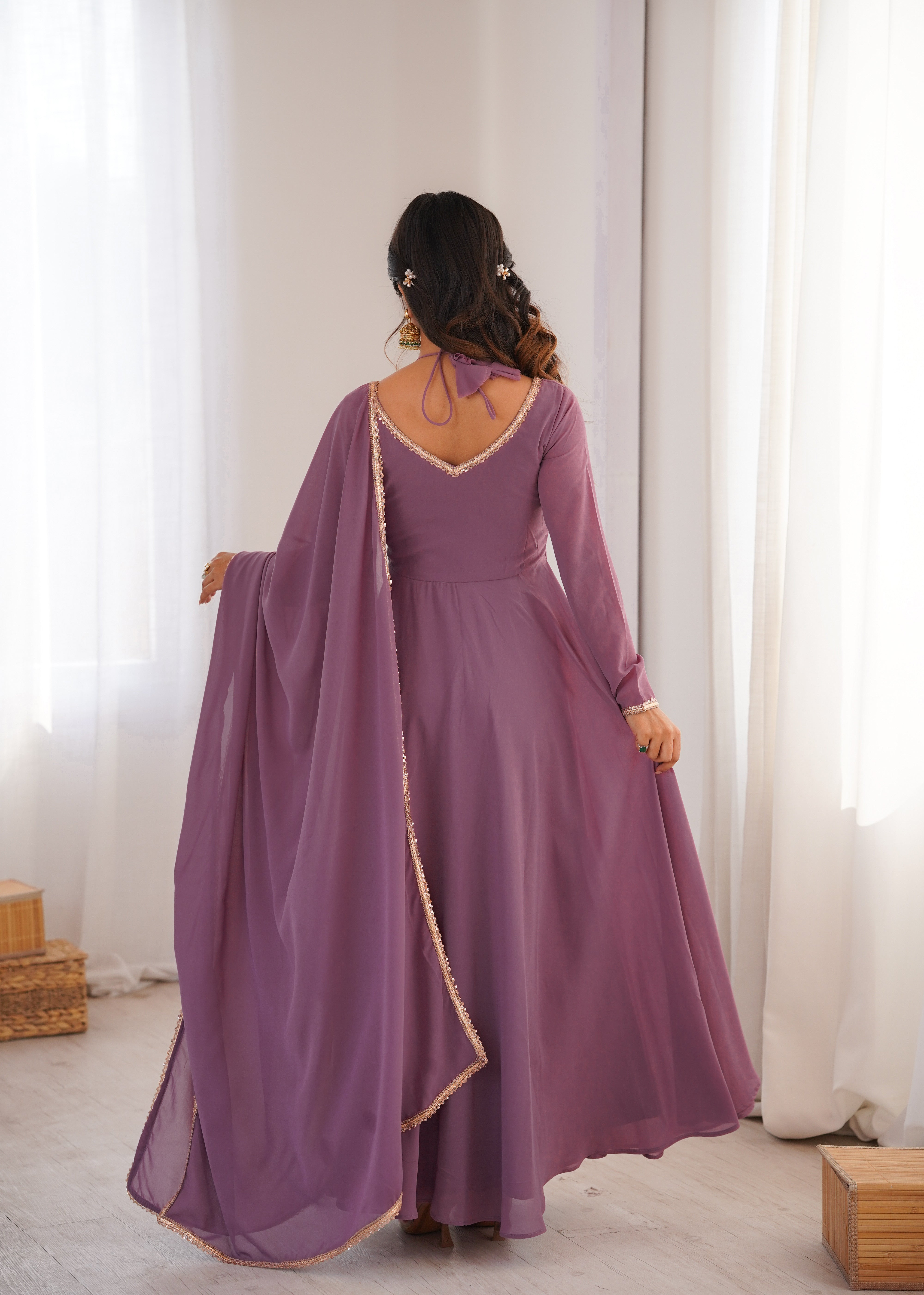 Premium Fox Blooming Georgette 7 Meter Flared Anarkali Gown Set