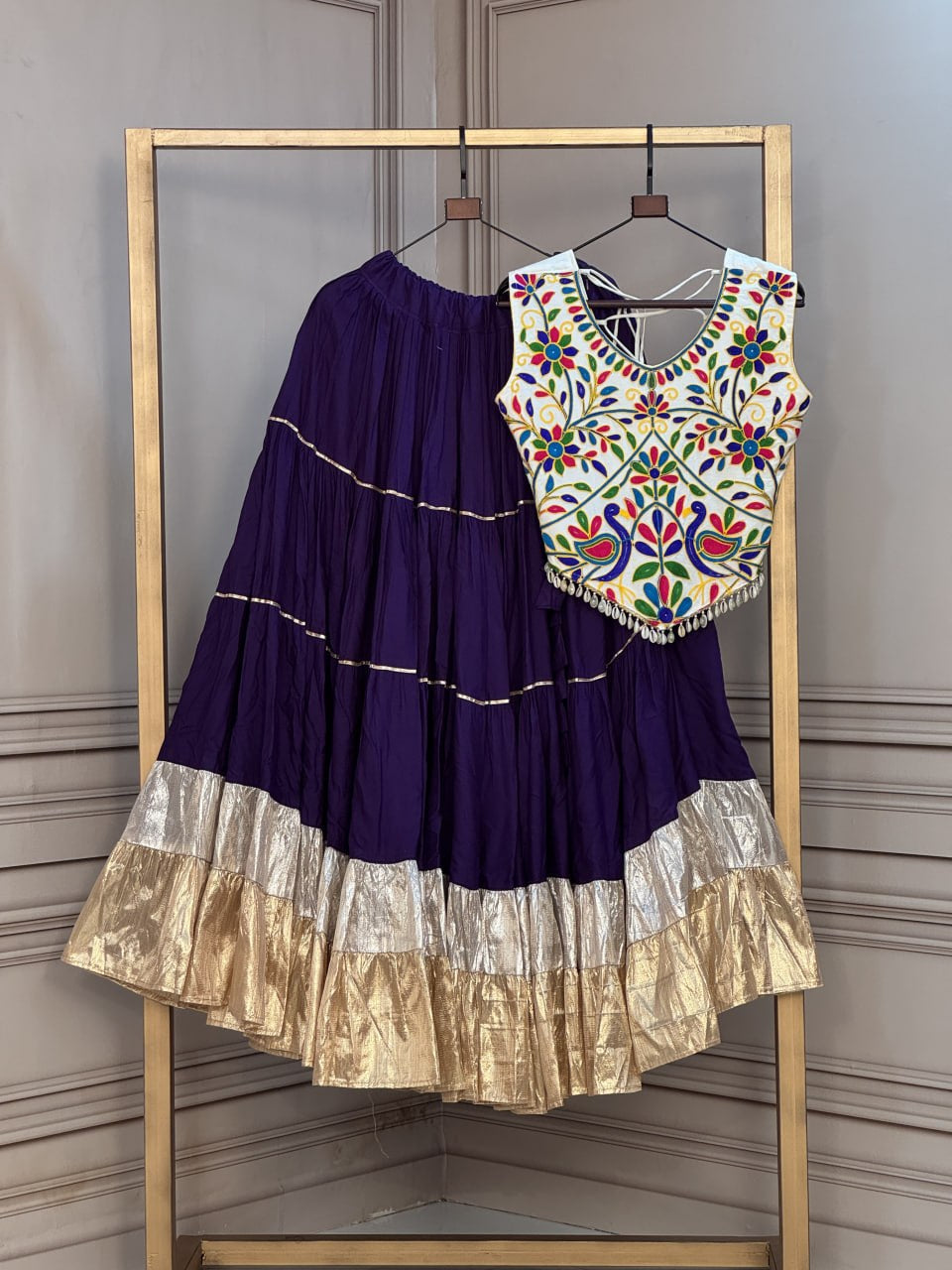 Premium Rayon Navratri Lehenga Choli with Lampi Lace & Kutchi Work Blouse