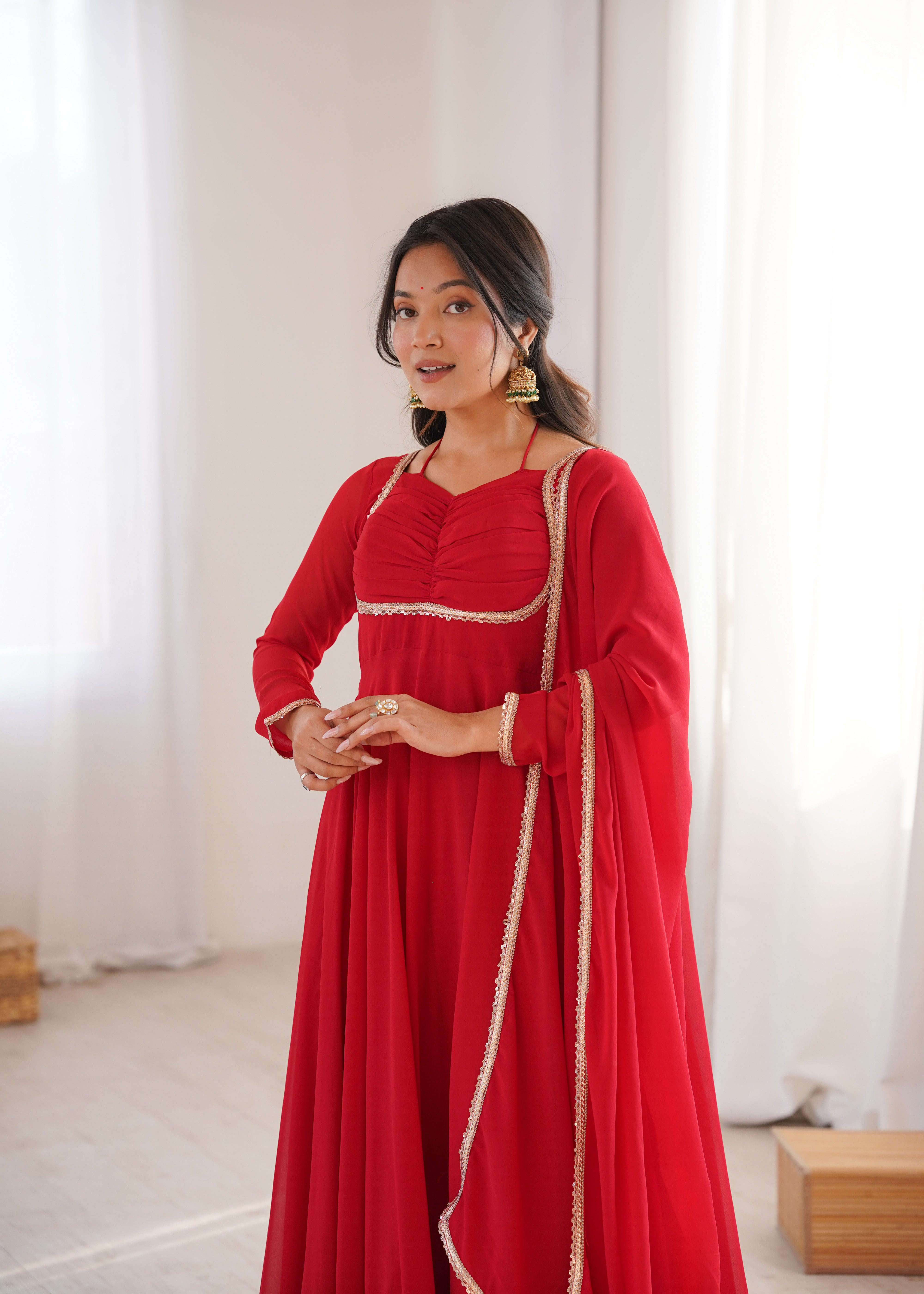 Premium Fox Blooming Georgette 7 Meter Flared Anarkali Gown Set