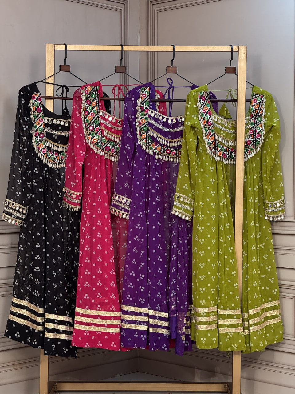 Premium Faux Georgette Navratri Kurti with Bandhani Print &amp; Kutchi Patchwork