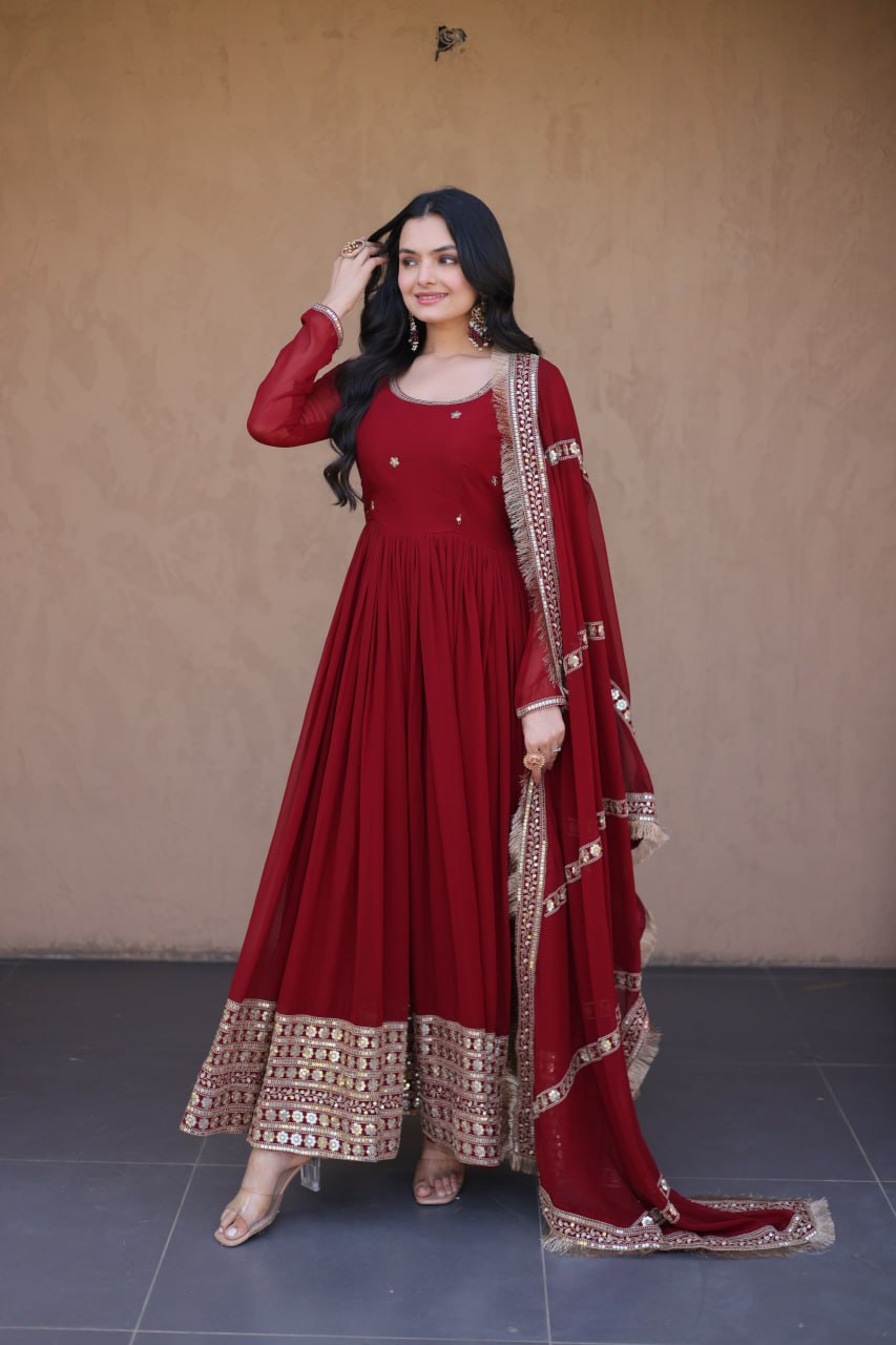 Premium Faux Blooming Embroidered Gown with Dupatta