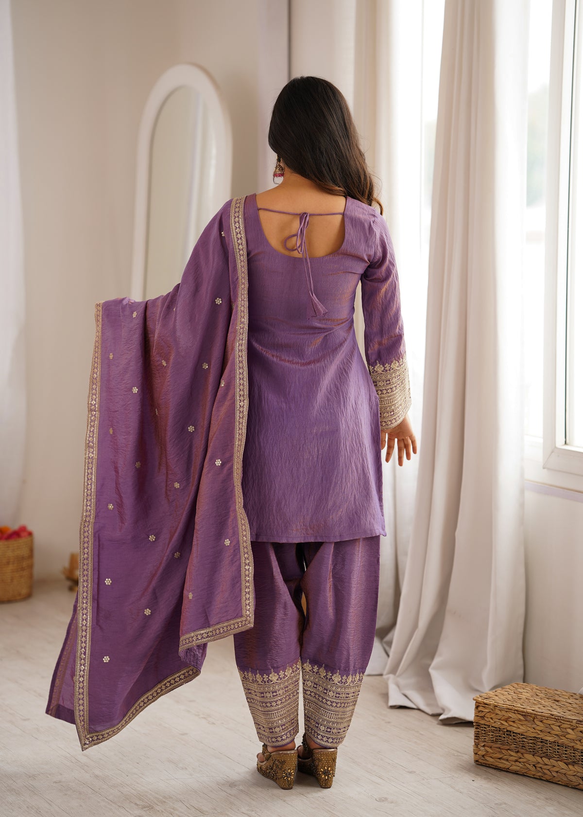 Premium NC Vichitra Silk Top & Farshi Shalwar Set with Embroidery, Dori & Jari Work