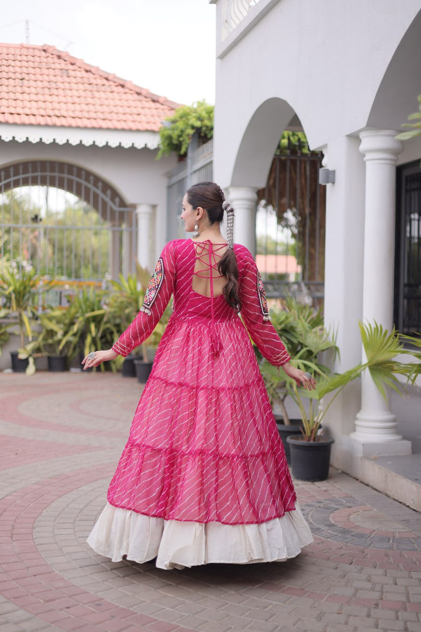 Premium Kora Cotton Navratri Lehenga with Laheriya Print & Kutchi Patchwork Kurti