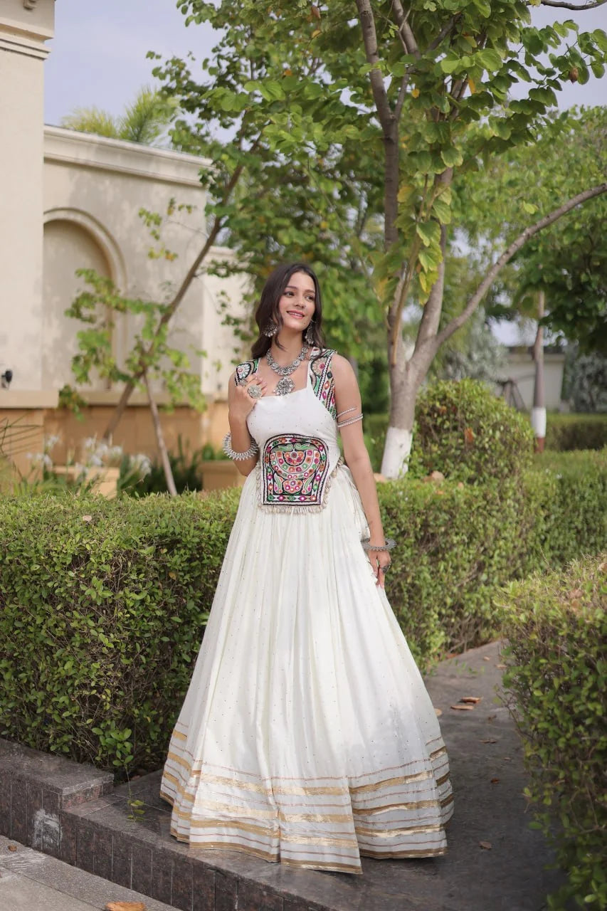 Reyon Navratri Lehenga Choli with Mukesh & Gamthi Mirror Work
