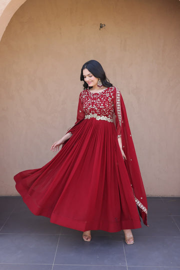 Premium Faux Blooming Embroidered Gown with Dupatta