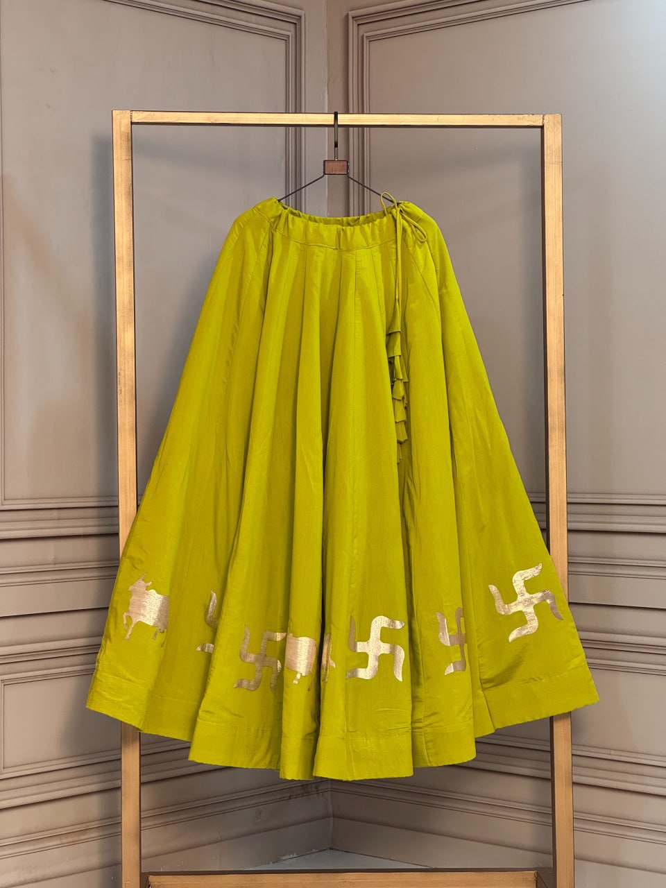 Premium Roman Navratri Lehenga with Cow & Swastik Gota Lace Work
