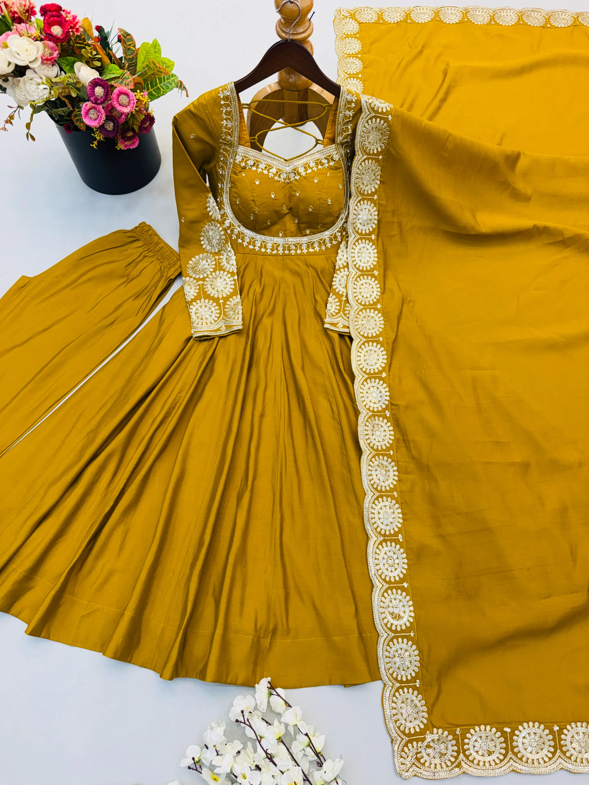 Premium Roman Silk Anarkali Gown with Embroidery & Sequin Work