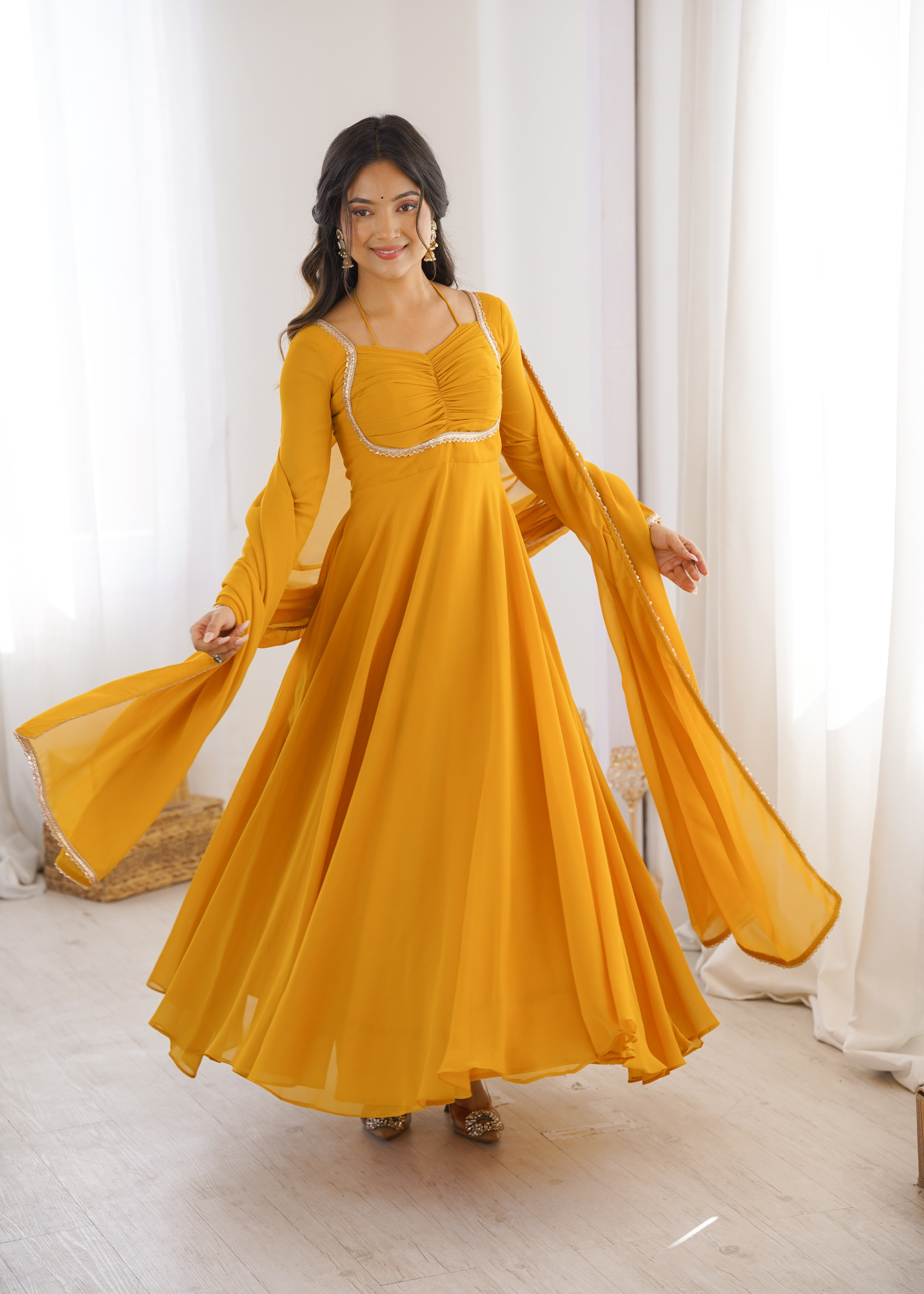 Premium Fox Blooming Georgette 7 Meter Flared Anarkali Gown Set