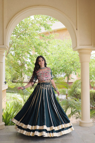 Reyon Navratri Lehenga Choli with Gota Patti Lace, Gamthi Embroidery & Real Mirror Work