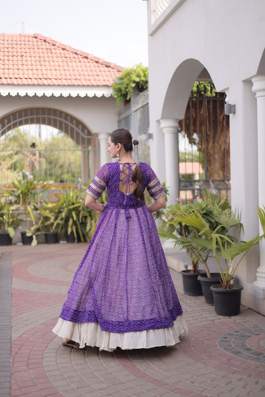 Premium Kora Cotton Navratri Lehenga with Bandhani Print & Kutchi Patchwork Kurti