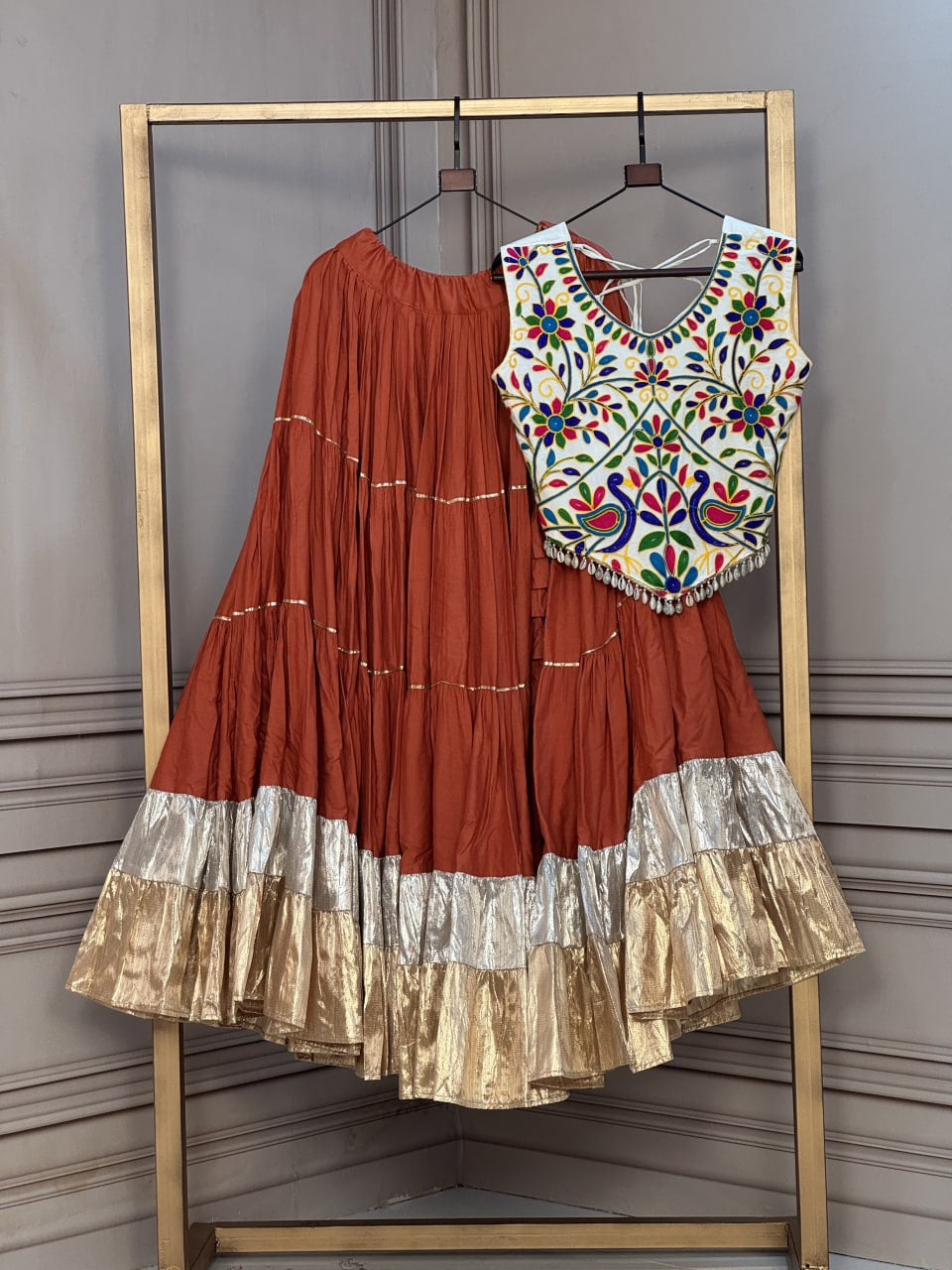 Premium Rayon Navratri Lehenga Choli with Lampi Lace & Kutchi Work Blouse