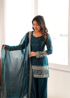 Premium Heavy Fendy Silk Embroidered Farshi Shalwar Set