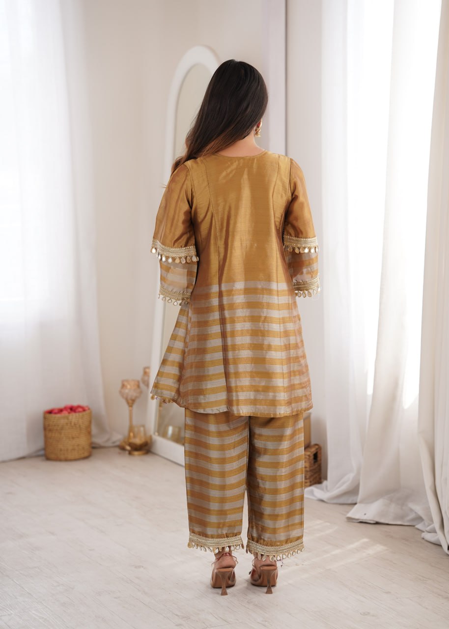 Premium Two-Tone Tissue Mirror Work Top-Bottom Set with Batwa