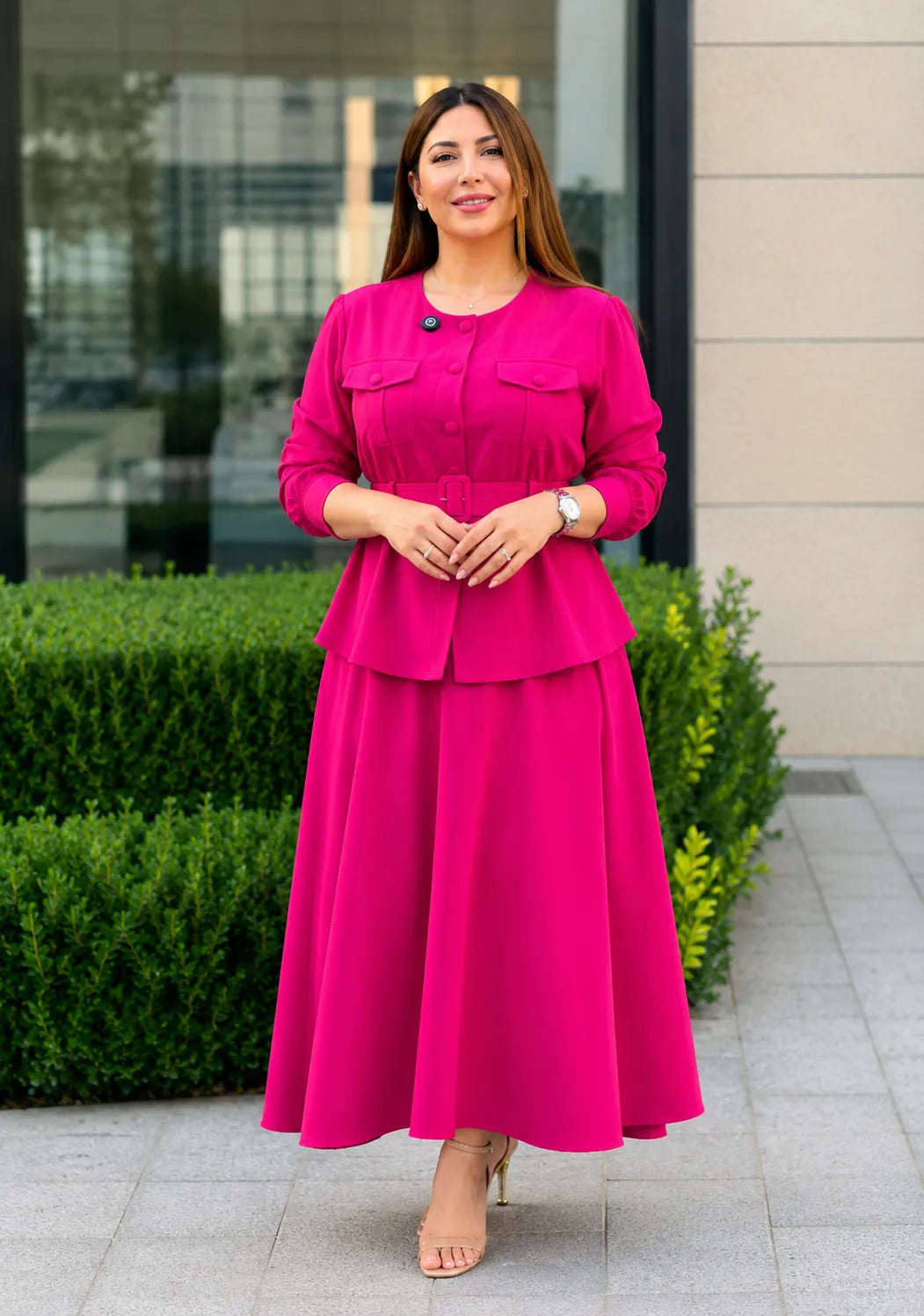 New Women's Premium Rayon Co-Ord Set | Button-Down Top & Flared Skirt