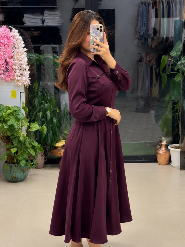 Women's Rayon Maxi Dress | Elegant Button-Down Long Dress