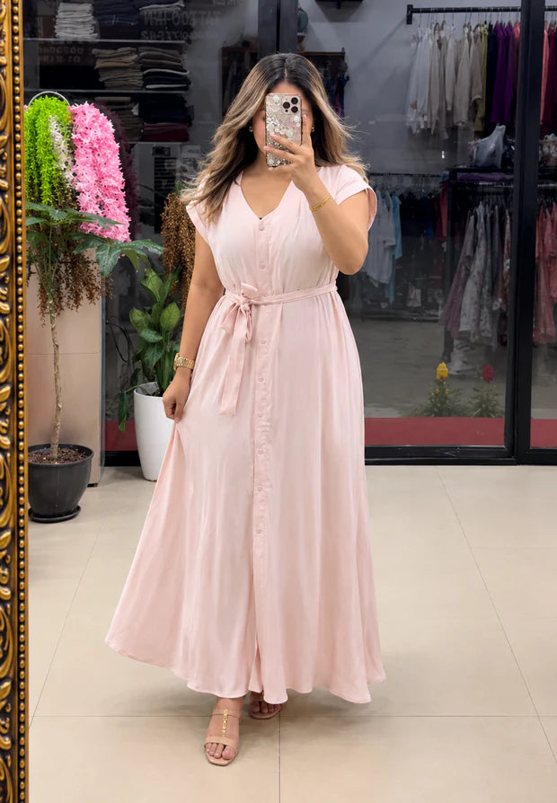 Premium Rayon Maxi Dress for Women | Elegant Belted Casual Dress