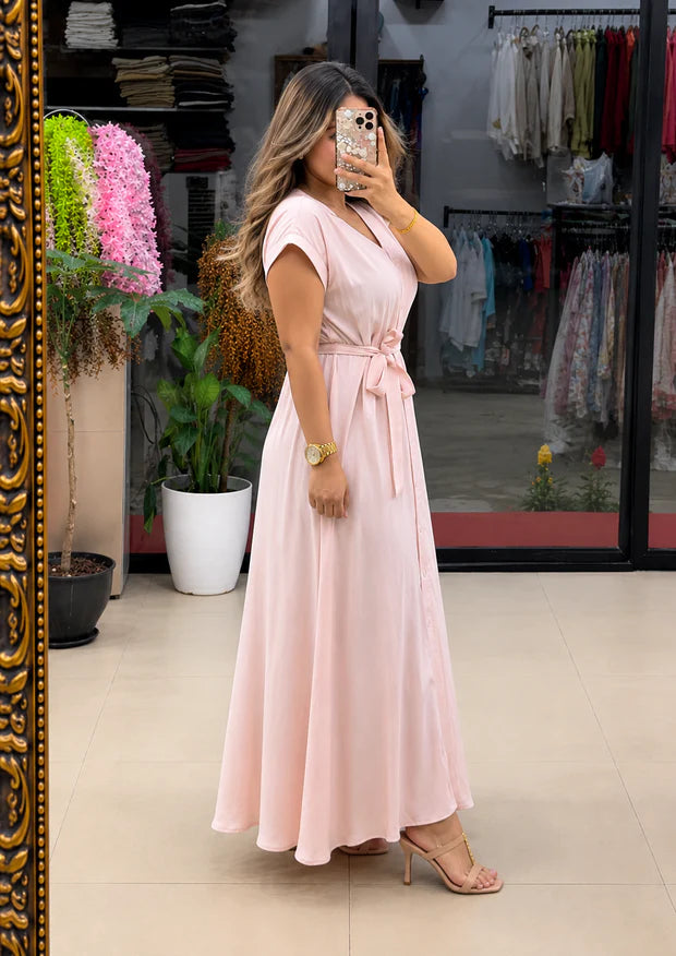 Premium Rayon Maxi Dress for Women | Elegant Belted Casual Dress
