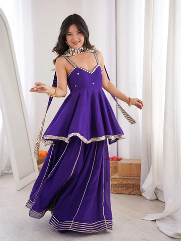 Premium Soft Chinon Palazzo Set with Original Mirror Work, Gota Patti & Stylish Belt