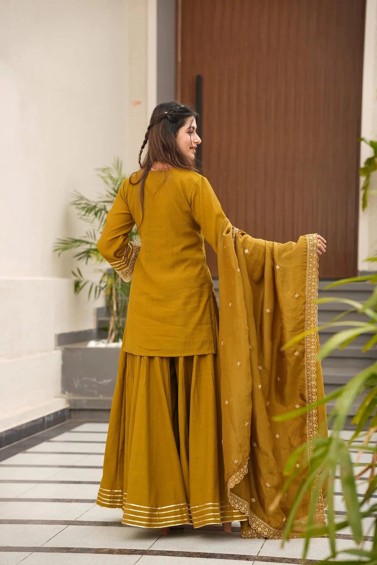 Premium Soft Chinon Palazzo Set with Embroidery, Sequin & Gota Work