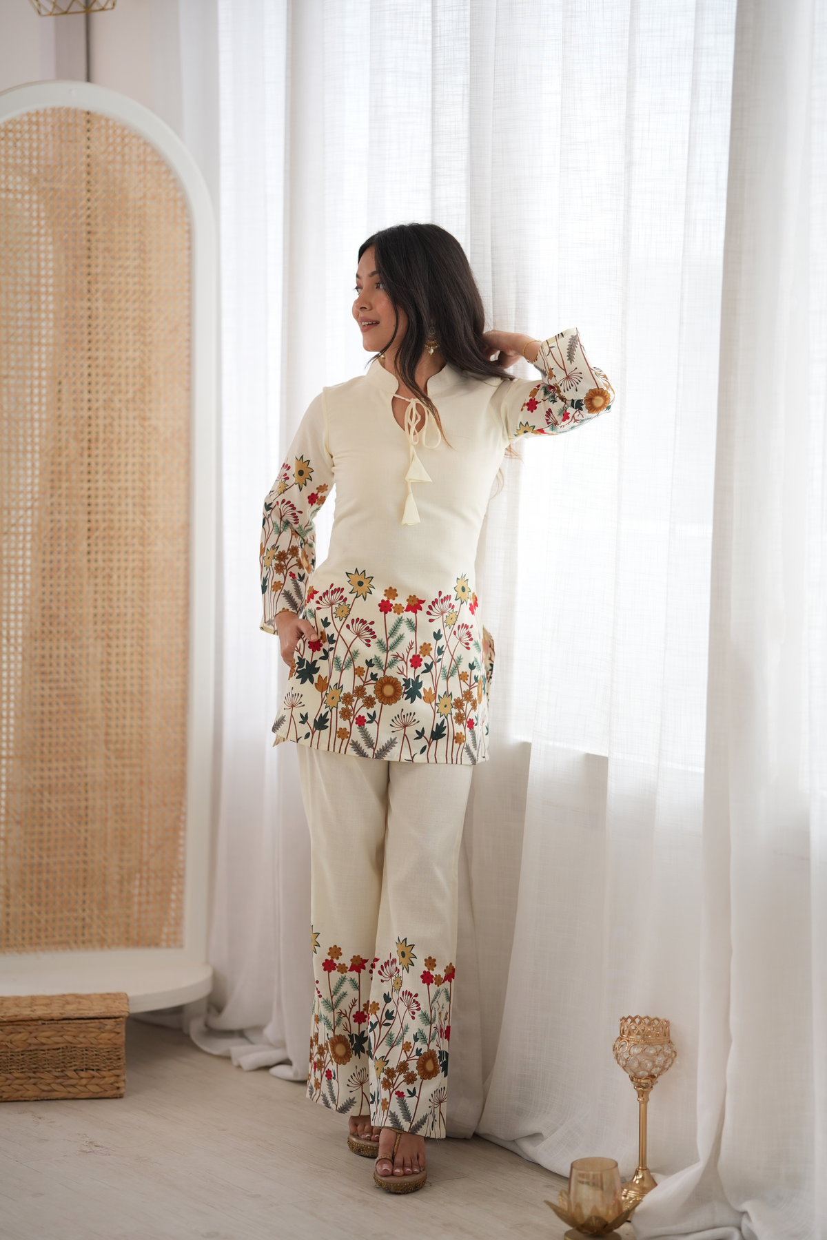 Premium Magic Slub Cotton Floral Printed Kurta Pant Set