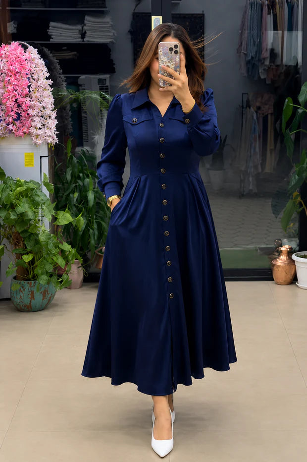 Women's Rayon Maxi Dress | Elegant Button-Down Long Dress