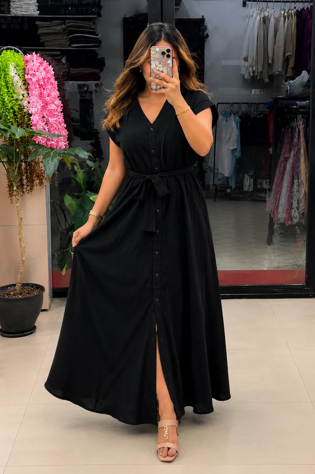 Premium Rayon Maxi Dress for Women | Elegant Belted Casual Dress