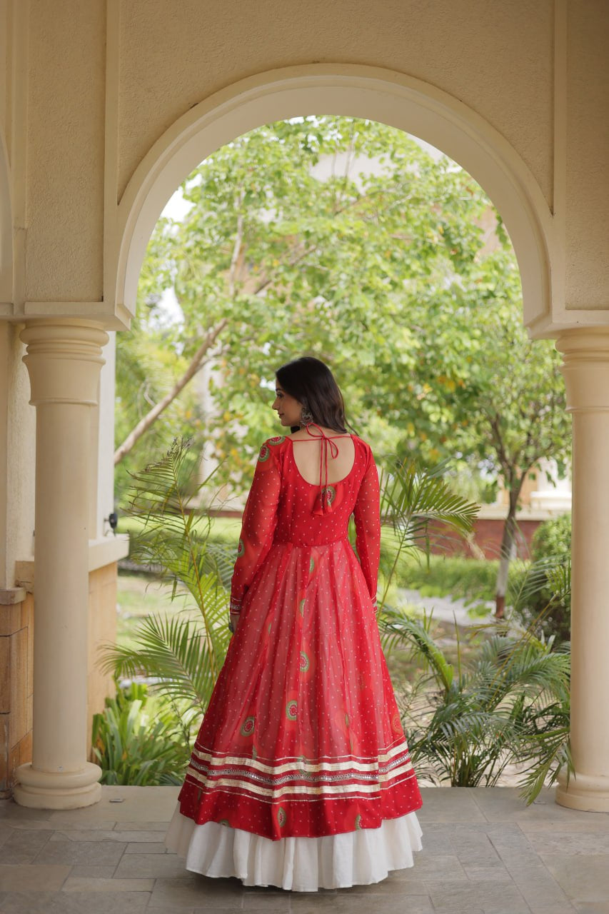 Premium Kora Cotton Navratri Lehenga with Bandhani Print & Kutchi Patchwork Kurti