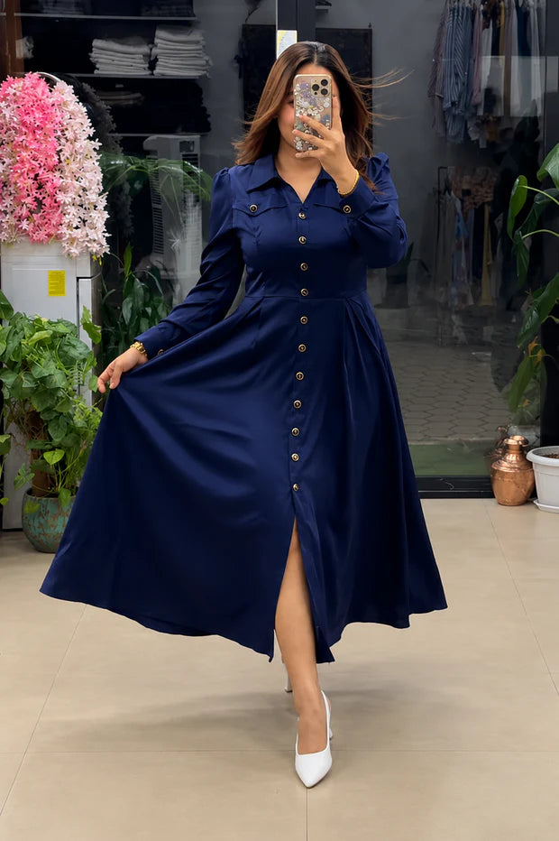 Women's Rayon Maxi Dress | Elegant Button-Down Long Dress