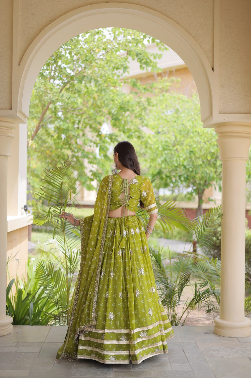 Premium Faux Georgette Bandhej Print Lehenga Choli with Embroidery & Dupatta