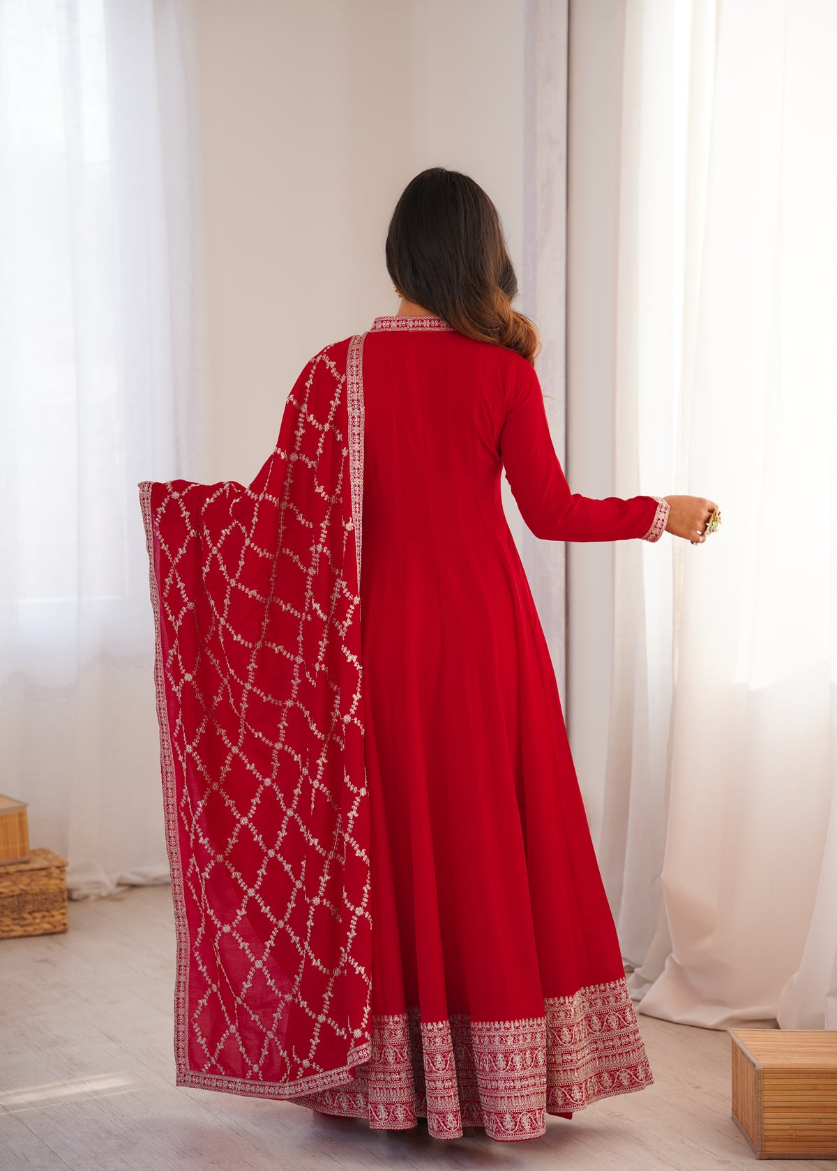 Premium Blooming Vichitra Silk Anarkali Gown with Embroidery, Sequin, Dori & Jari Work