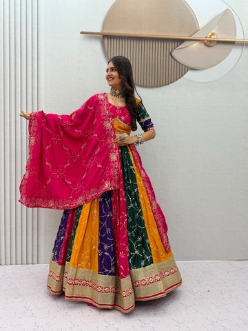 Premium Milky Silk Vintage Navratri Chaniya Choli with Embroidery & Sequin Work