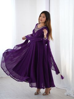 Premium Fox Georgette Anarkali Suit with Beads, Jari Work, 6.5 Meter Flair & Embellished Dupatta