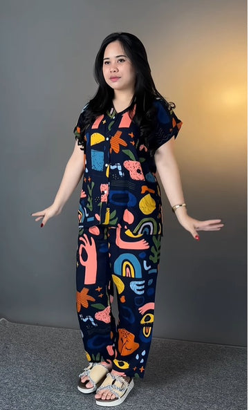 Designer Printed Lycra Co-Ord Set for Women | Premium Abstract Print Matching Set