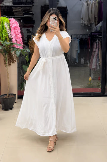 Premium Rayon Maxi Dress for Women | Elegant Belted Casual Dress