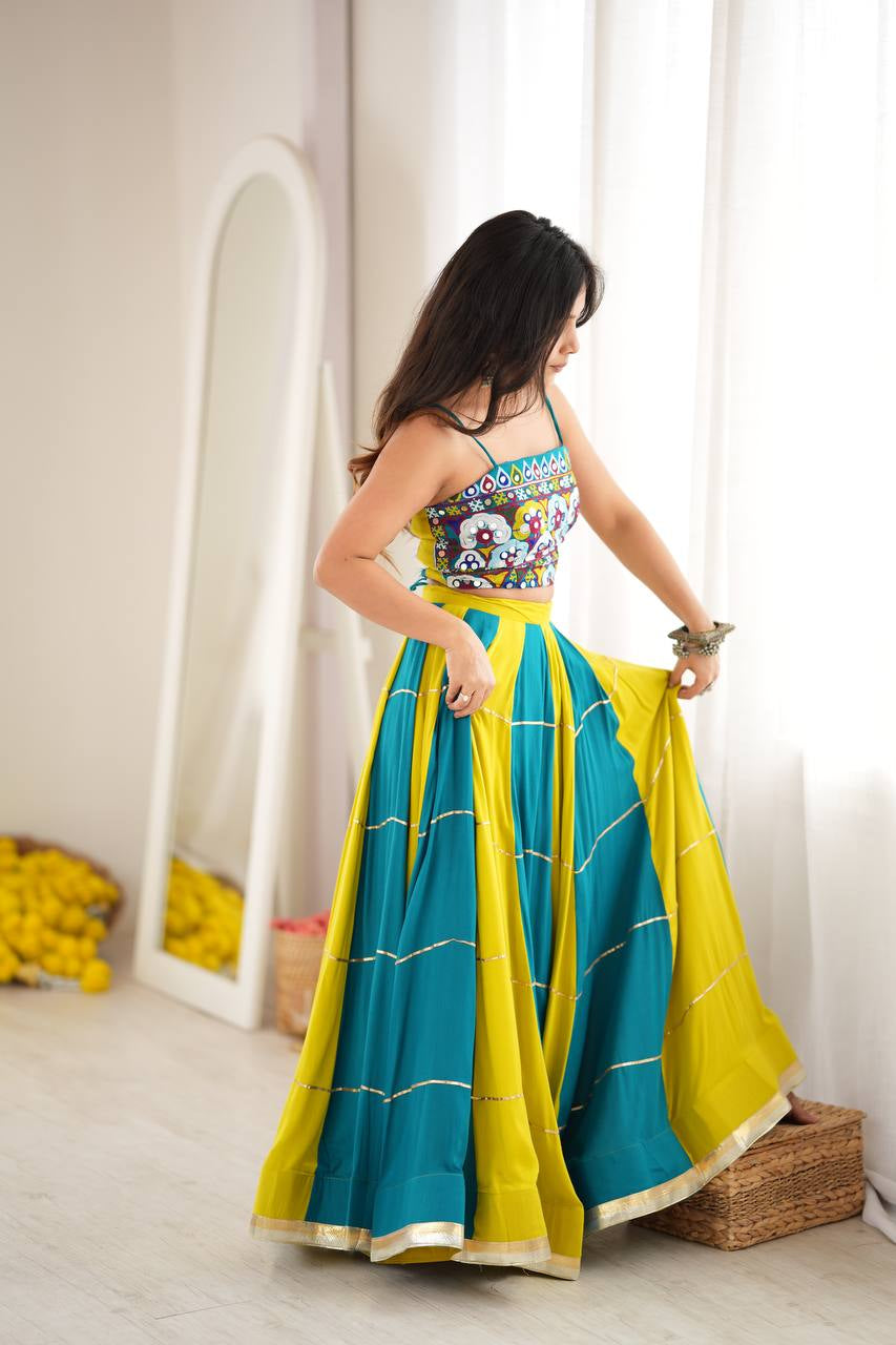 Premium Heavy Rayon Lehenga Choli with Gota Patti, Lace & Mirror Work