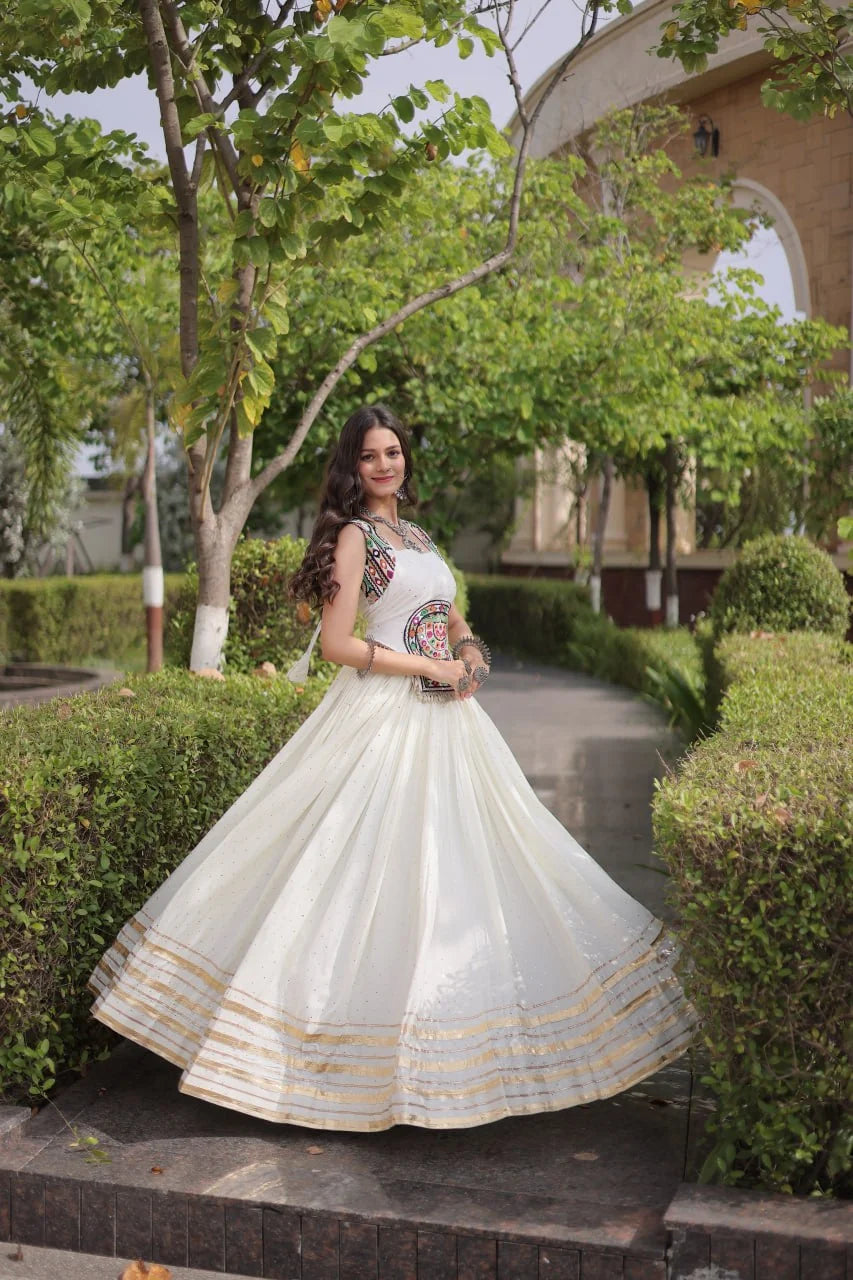 Reyon Navratri Lehenga Choli with Mukesh & Gamthi Mirror Work