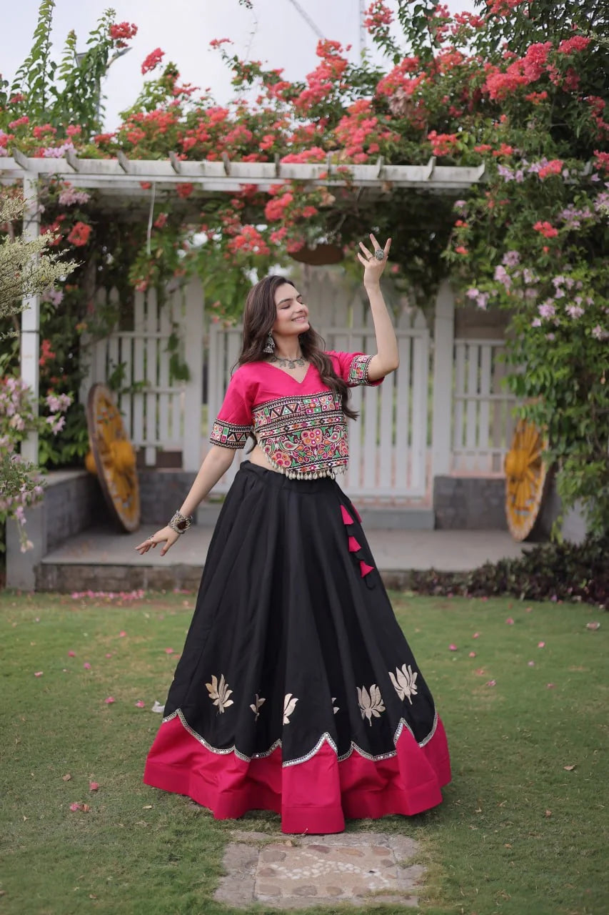 Premium Roman Fabric Navratri Lehenga Choli with Gota & Mirror Work