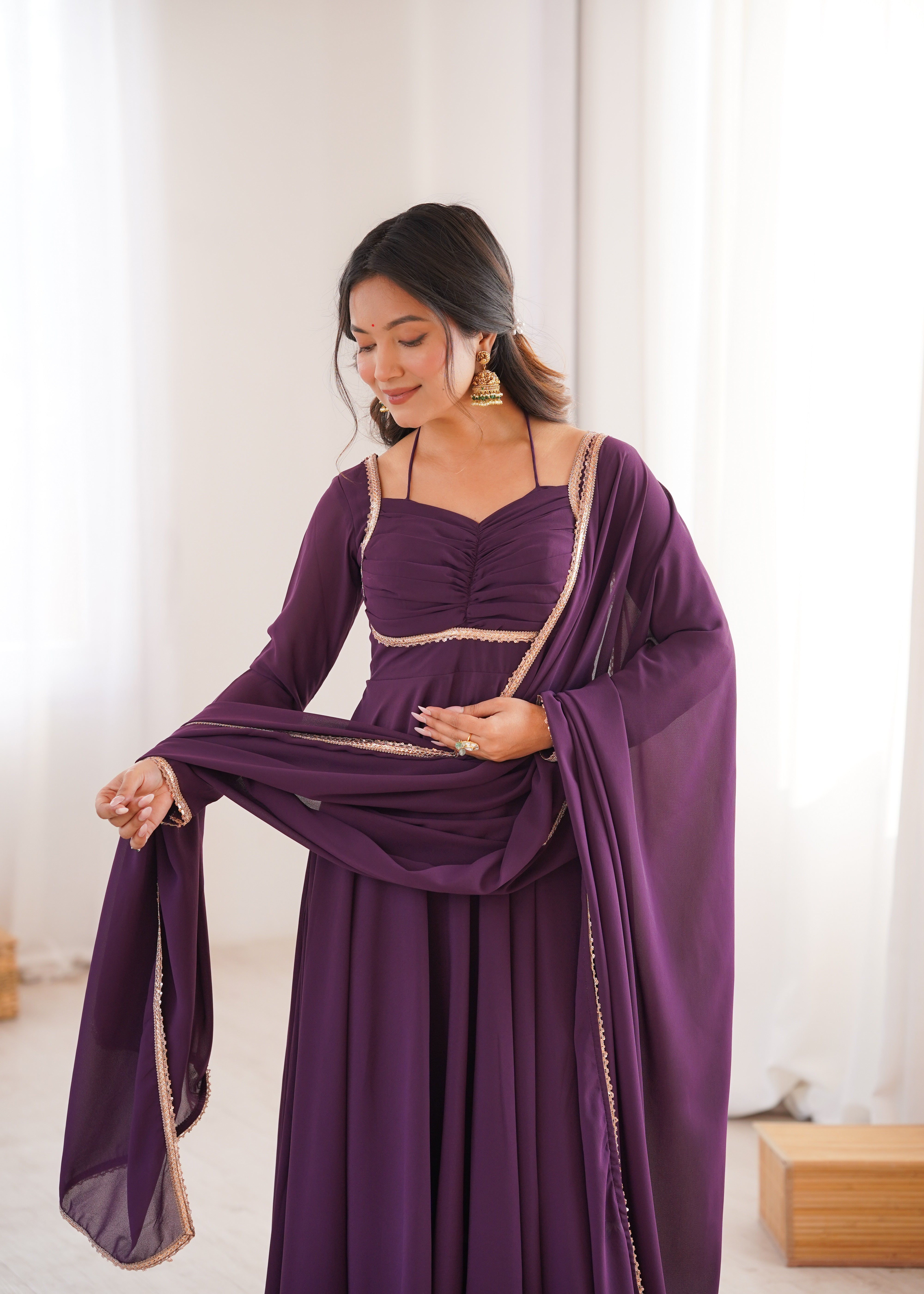 Premium Fox Blooming Georgette 7 Meter Flared Anarkali Gown Set