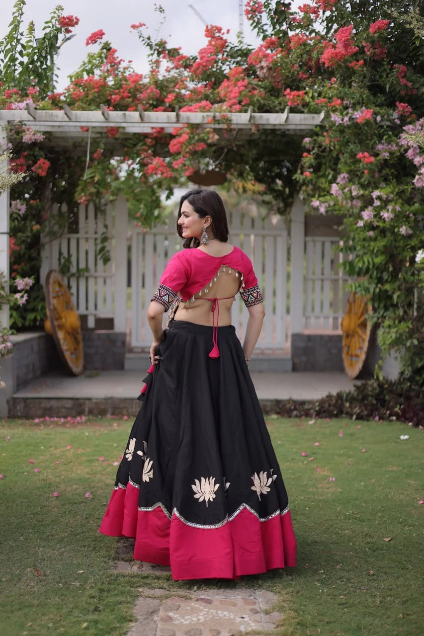 Premium Roman Fabric Navratri Lehenga Choli with Gota & Mirror Work