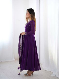 Premium Fox Georgette Anarkali Suit with Beads, Jari Work, 6.5 Meter Flair & Embellished Dupatta