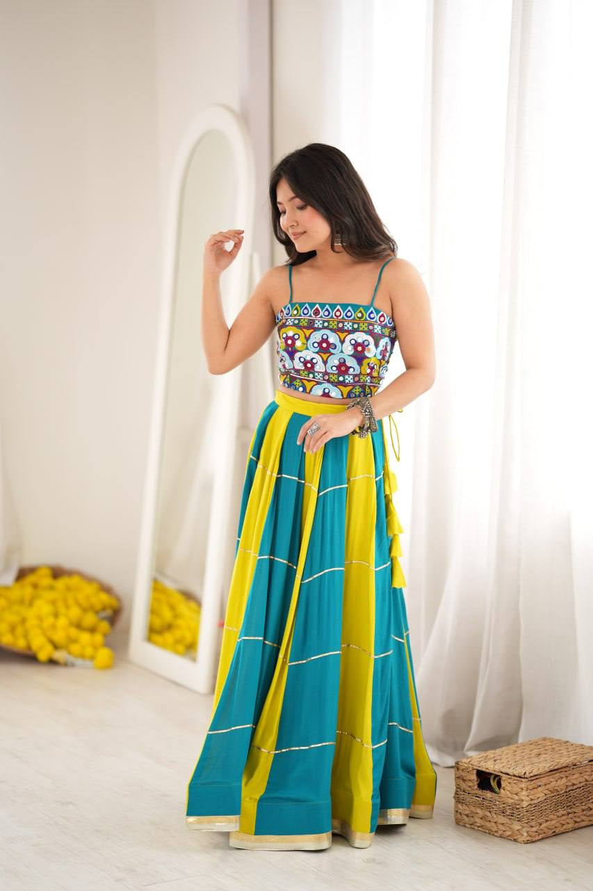 Premium Heavy Rayon Lehenga Choli with Gota Patti, Lace & Mirror Work