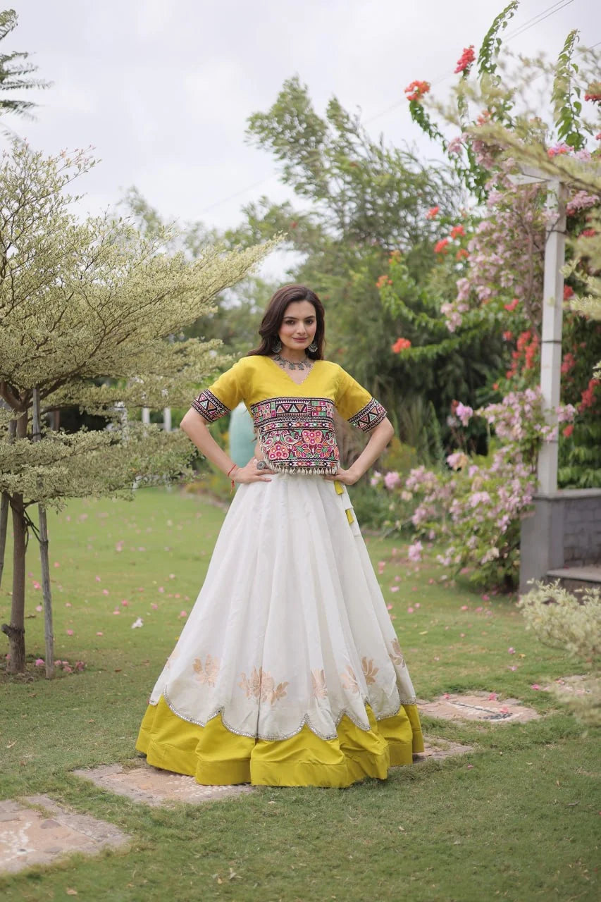 Premium Roman Fabric Navratri Lehenga Choli with Gota & Mirror Work