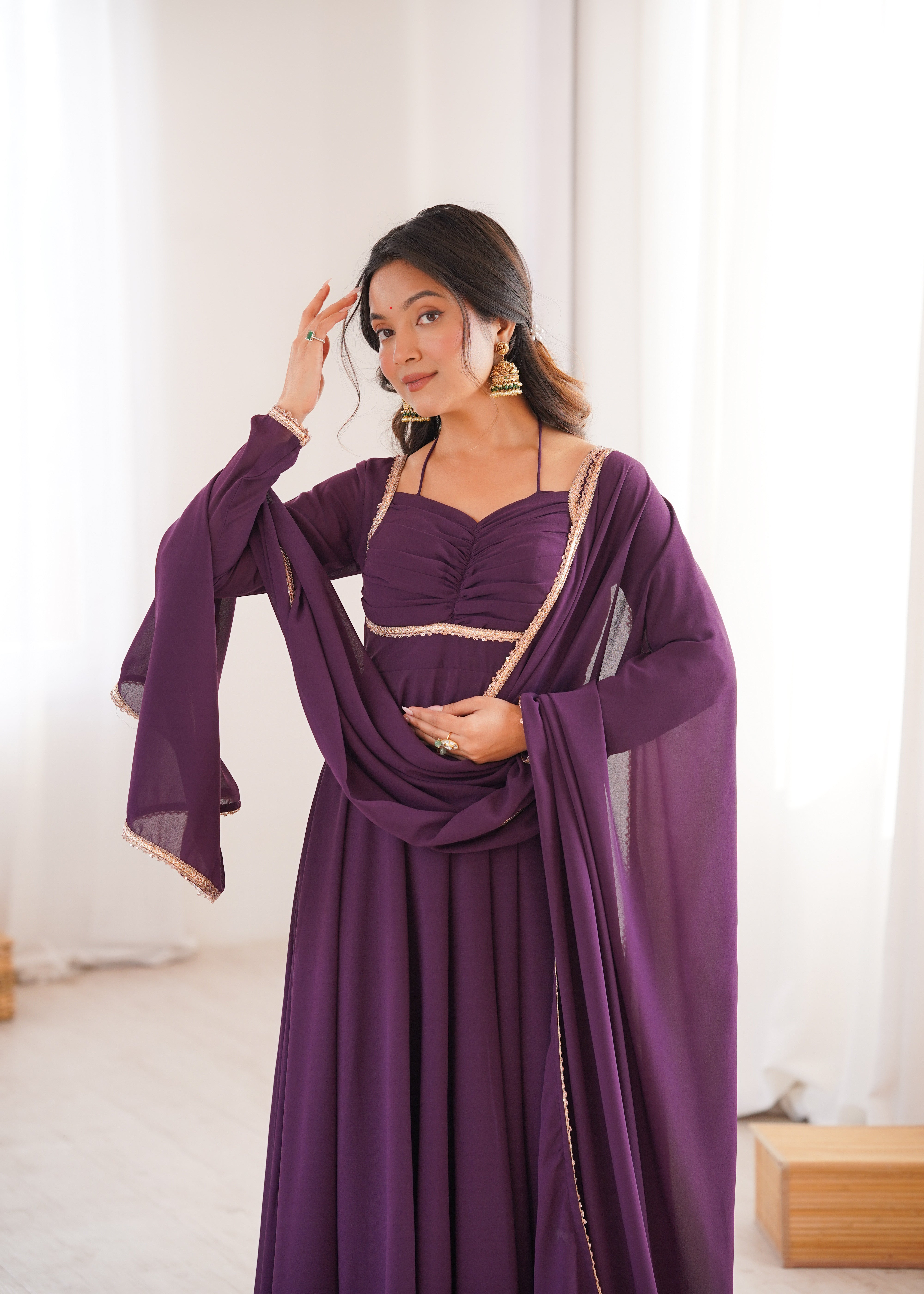 Premium Fox Blooming Georgette 7 Meter Flared Anarkali Gown Set