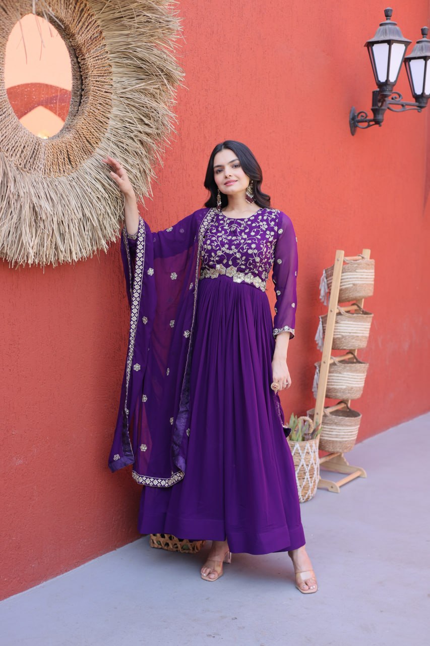 Premium Faux Blooming Embroidered Gown with Dupatta