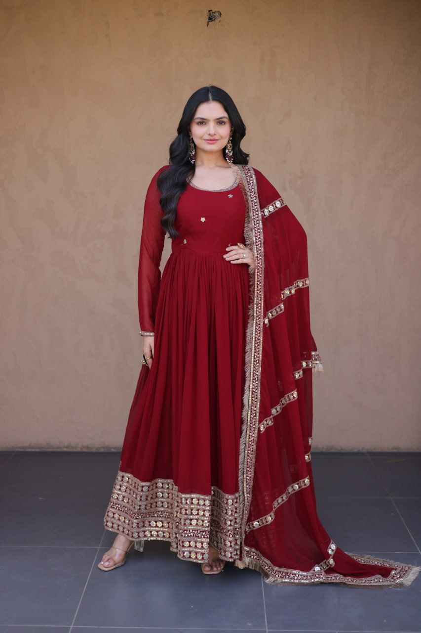 Premium Faux Blooming Embroidered Gown with Dupatta
