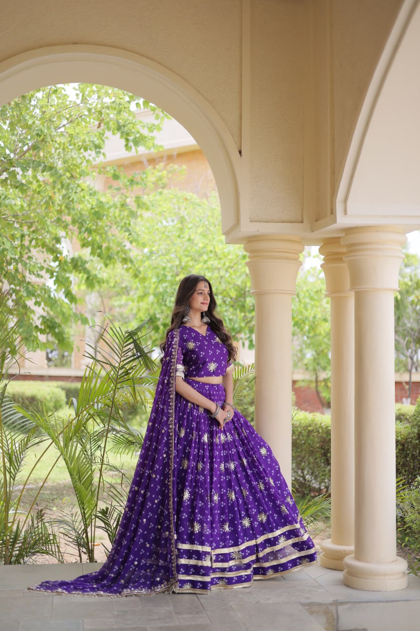 Premium Faux Georgette Bandhej Print Lehenga Choli with Embroidery & Dupatta