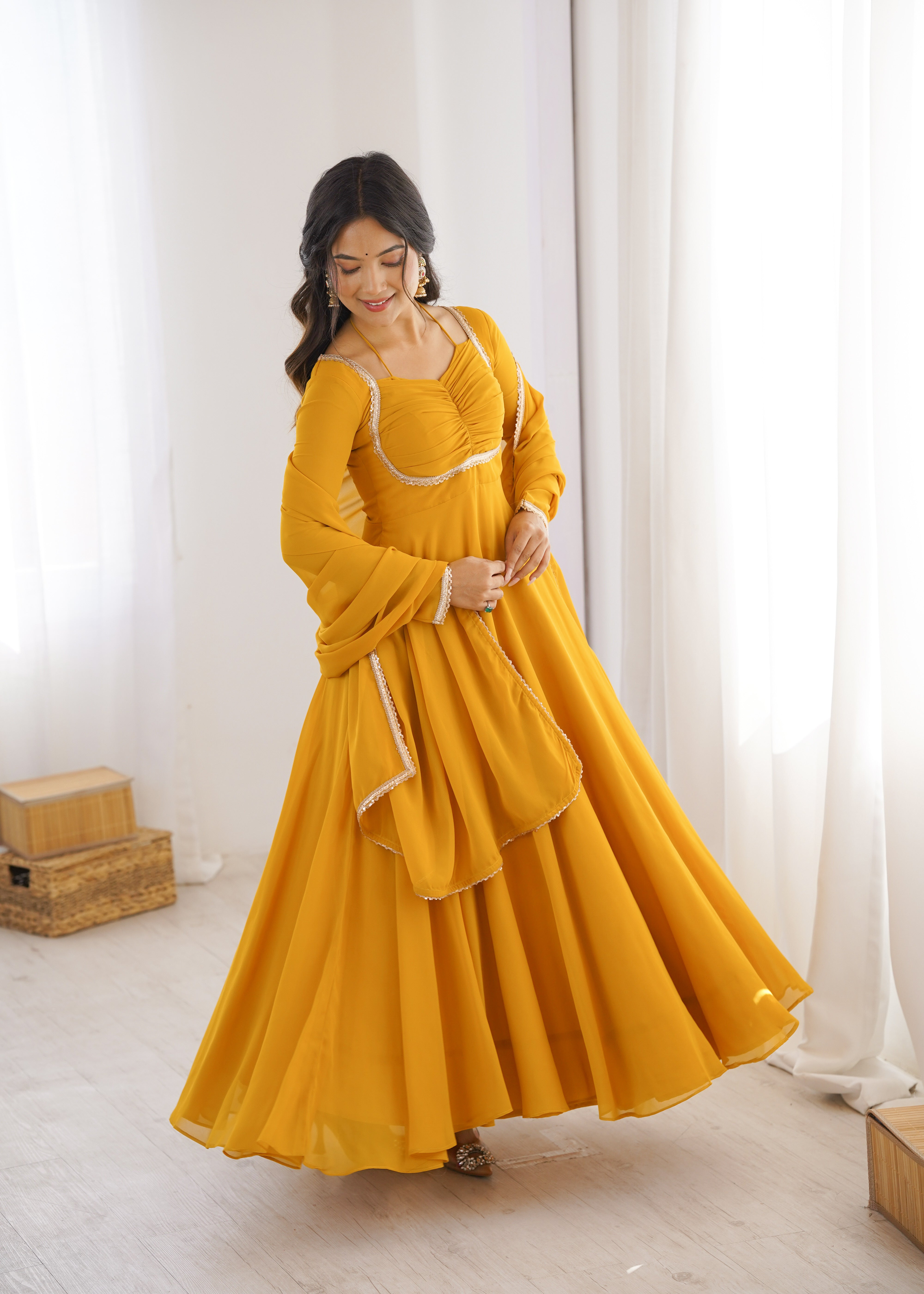 Premium Fox Blooming Georgette 7 Meter Flared Anarkali Gown Set