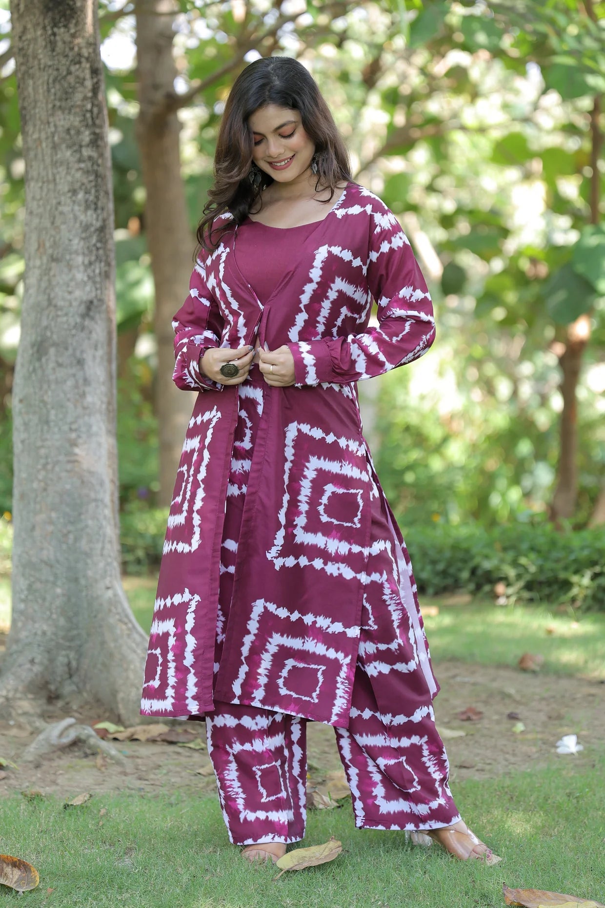 Women's Printed Muslin Co-Ord Set – Blue Shibori Design