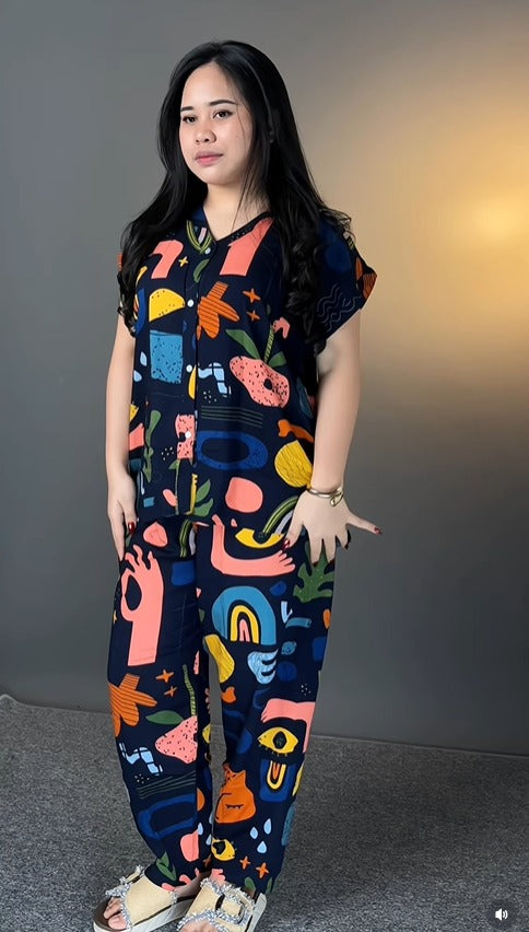 Designer Printed Lycra Co-Ord Set for Women | Premium Abstract Print Matching Set